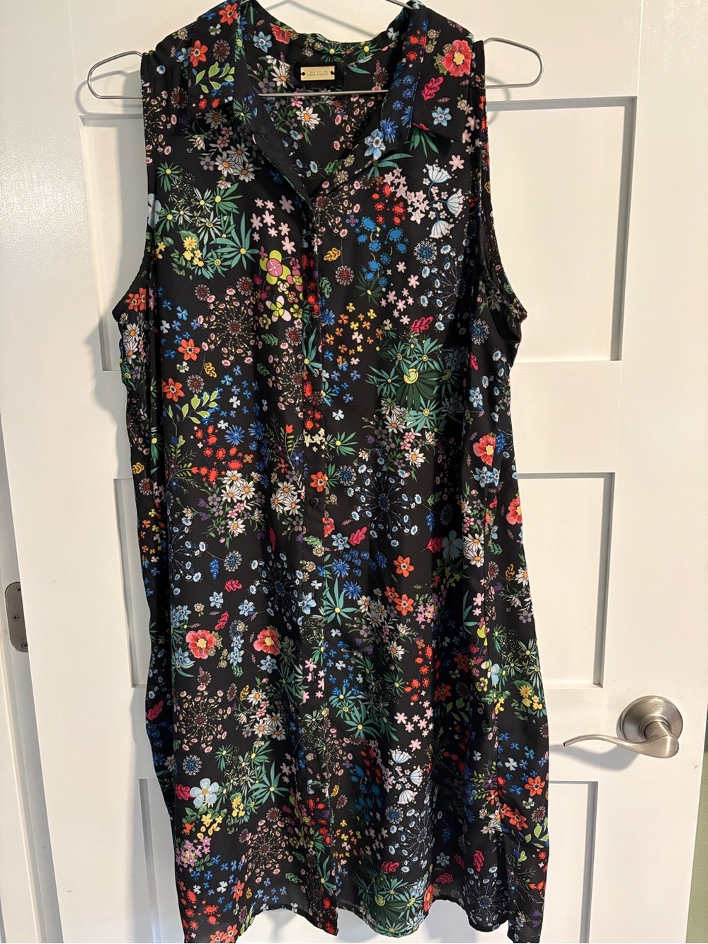 sleeveless alexia armor black bright floral button down with sheer liner